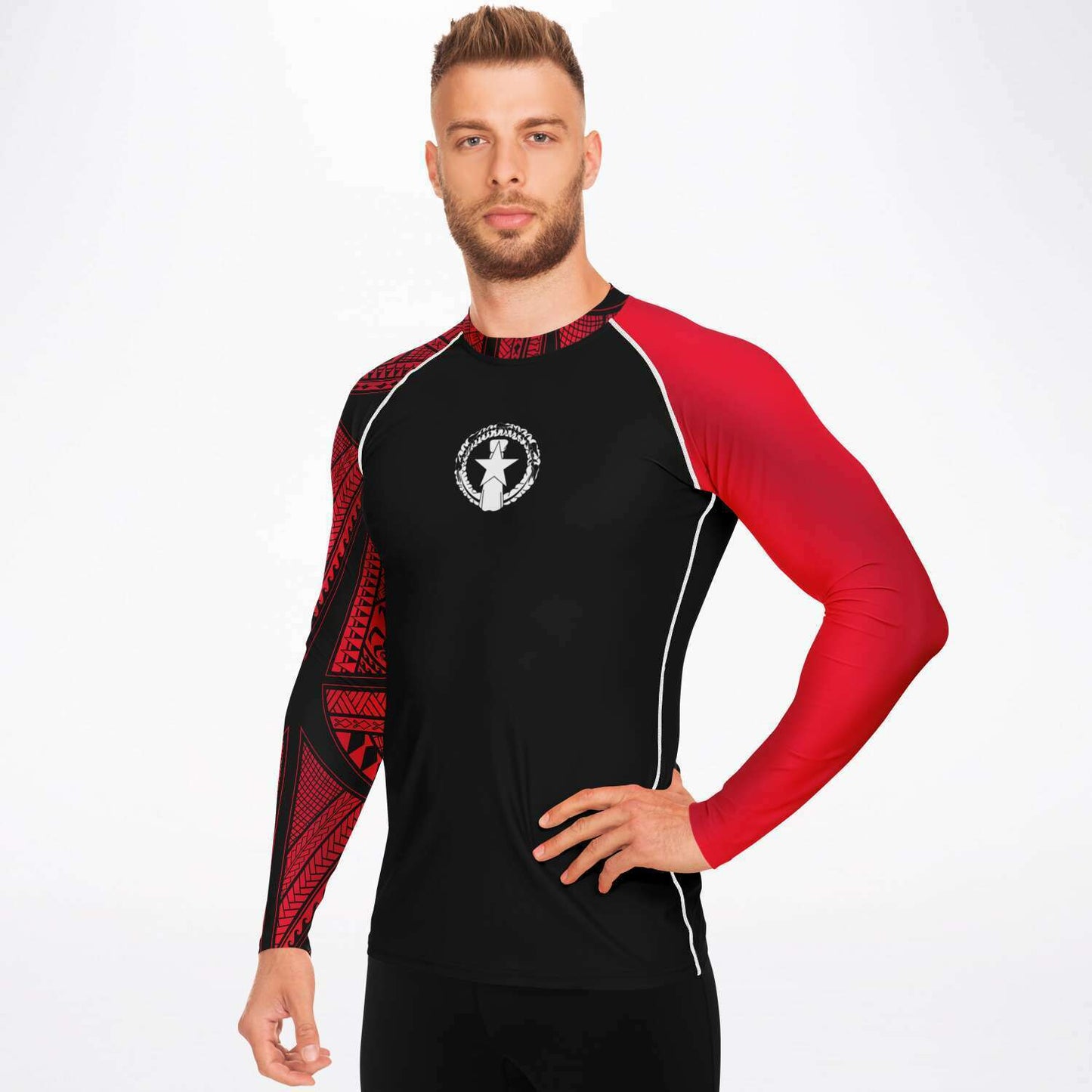 CNMI Tribal Men's Red Rashguard