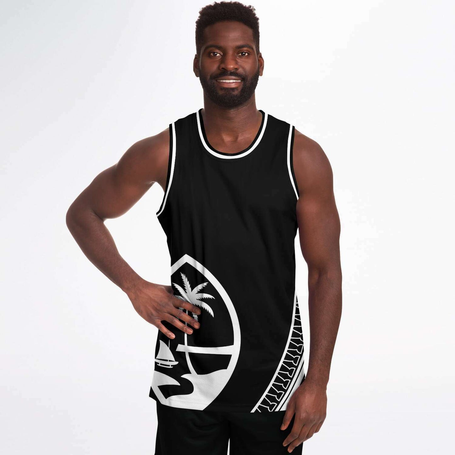 Guam Seal Tribal Black Basketball Jersey