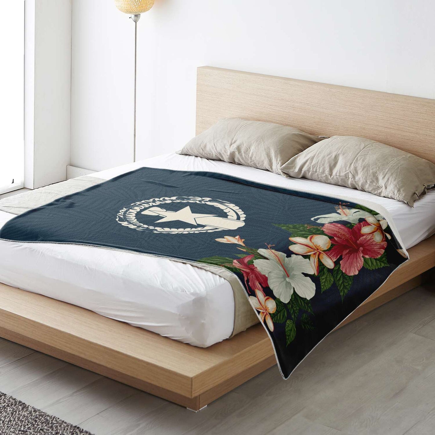 CNMI Seal Vintage Hibiscus Microfleece Blanket