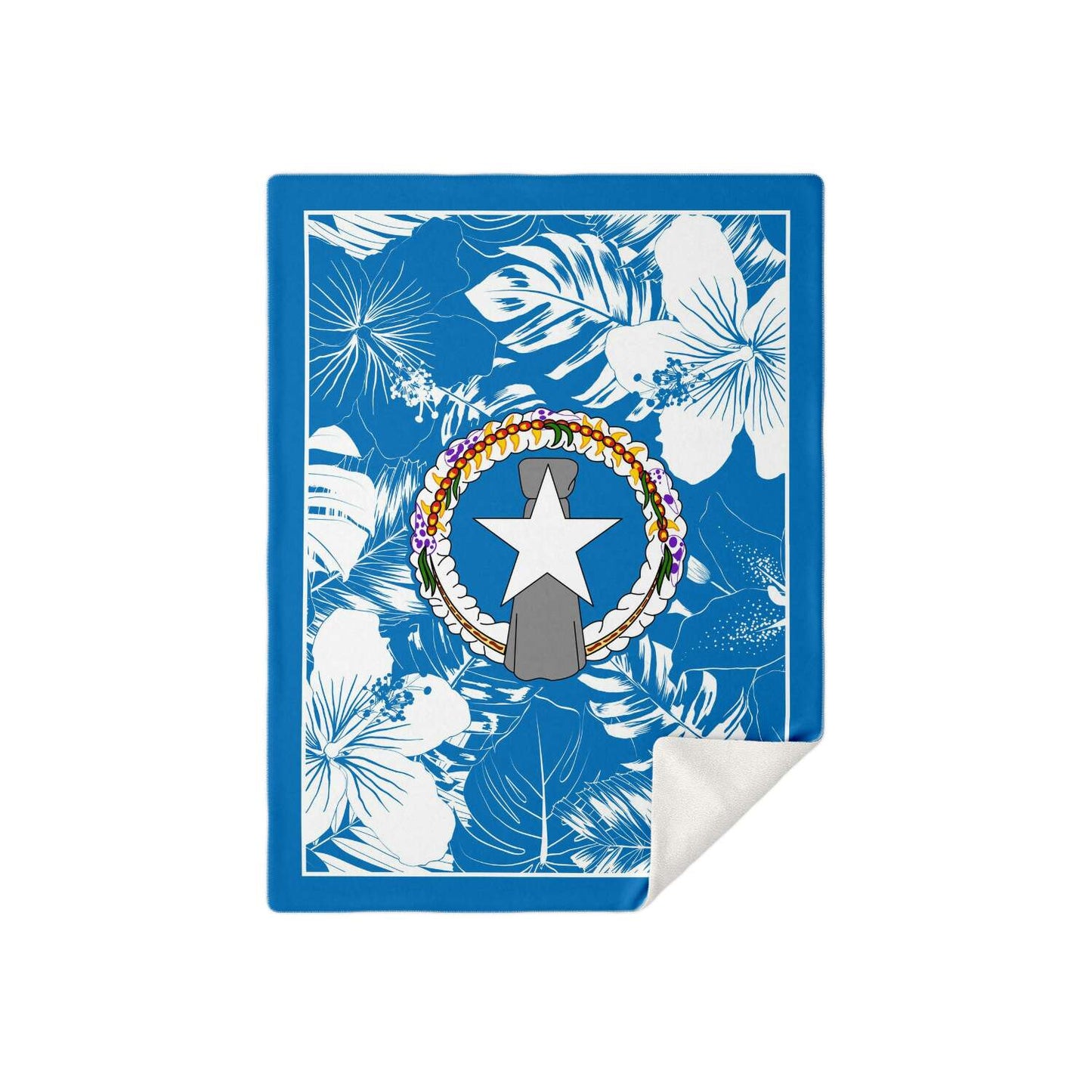 CNMI Seal Hibiscus Blue Microfleece Blanket