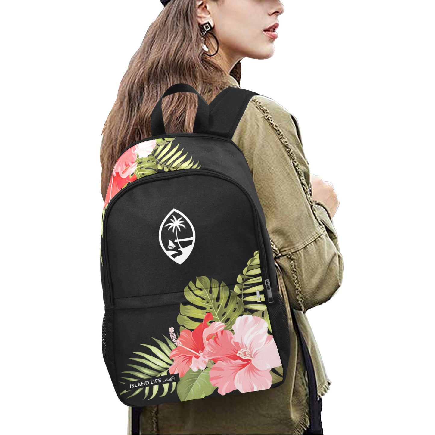 Guam Pink Hibiscus Laptop Side Pockets Backpack