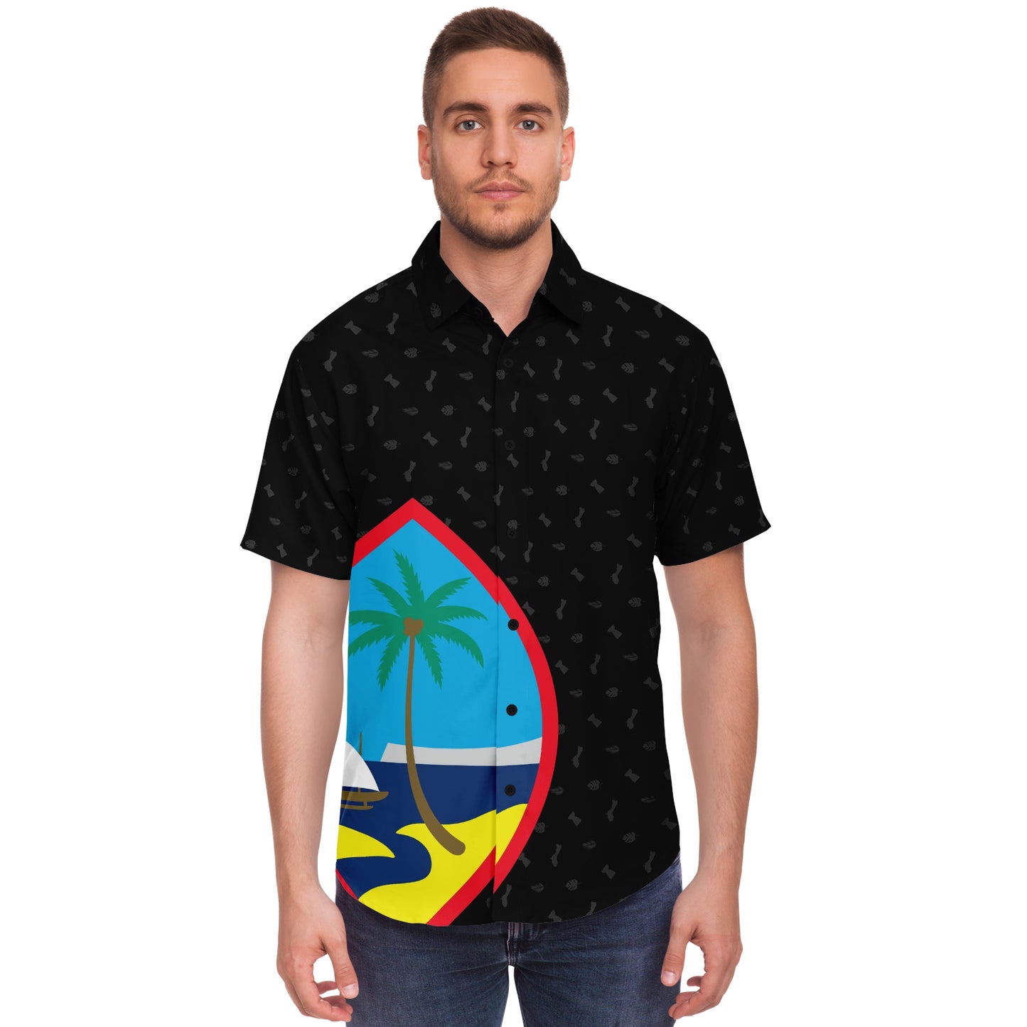 Guam Seal Black Button Down All Over Print Shirt