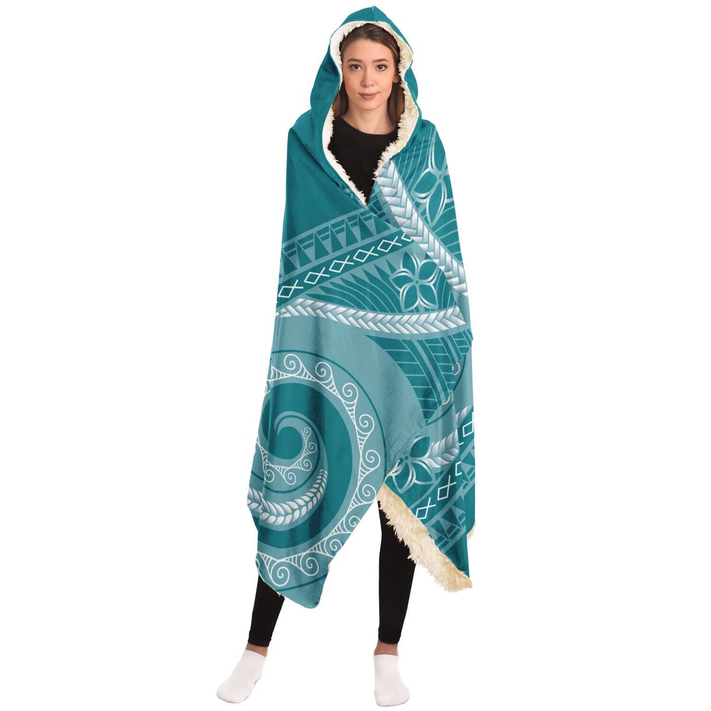 Guam Tribal Blue Premium Sherpa Hooded Blanket