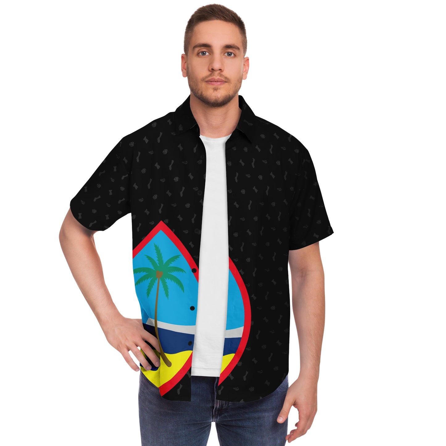 Guam Seal Black Button Down All Over Print Shirt