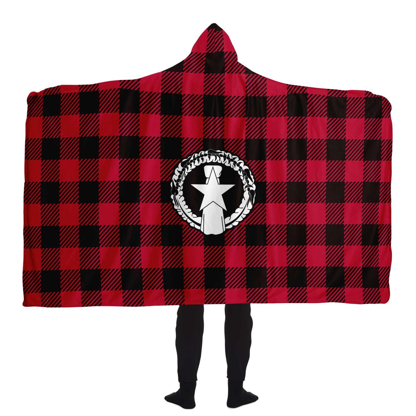CNMI Saipan Tinian Rota Buffalo Plaid Premium Sherpa Hooded Blanket