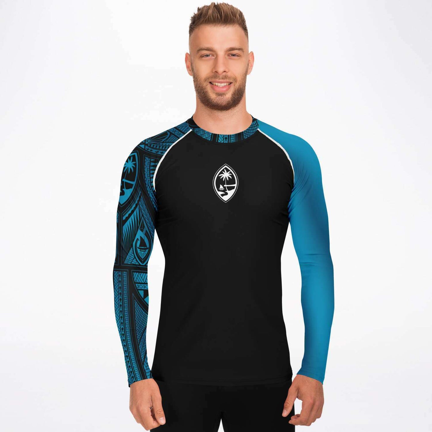 Guahan Tribal Men's Aqua Blue Rashguard
