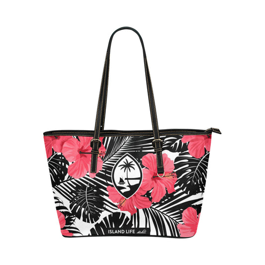 Guam Pink Black Hibiscus Leaves Large Tote Purse