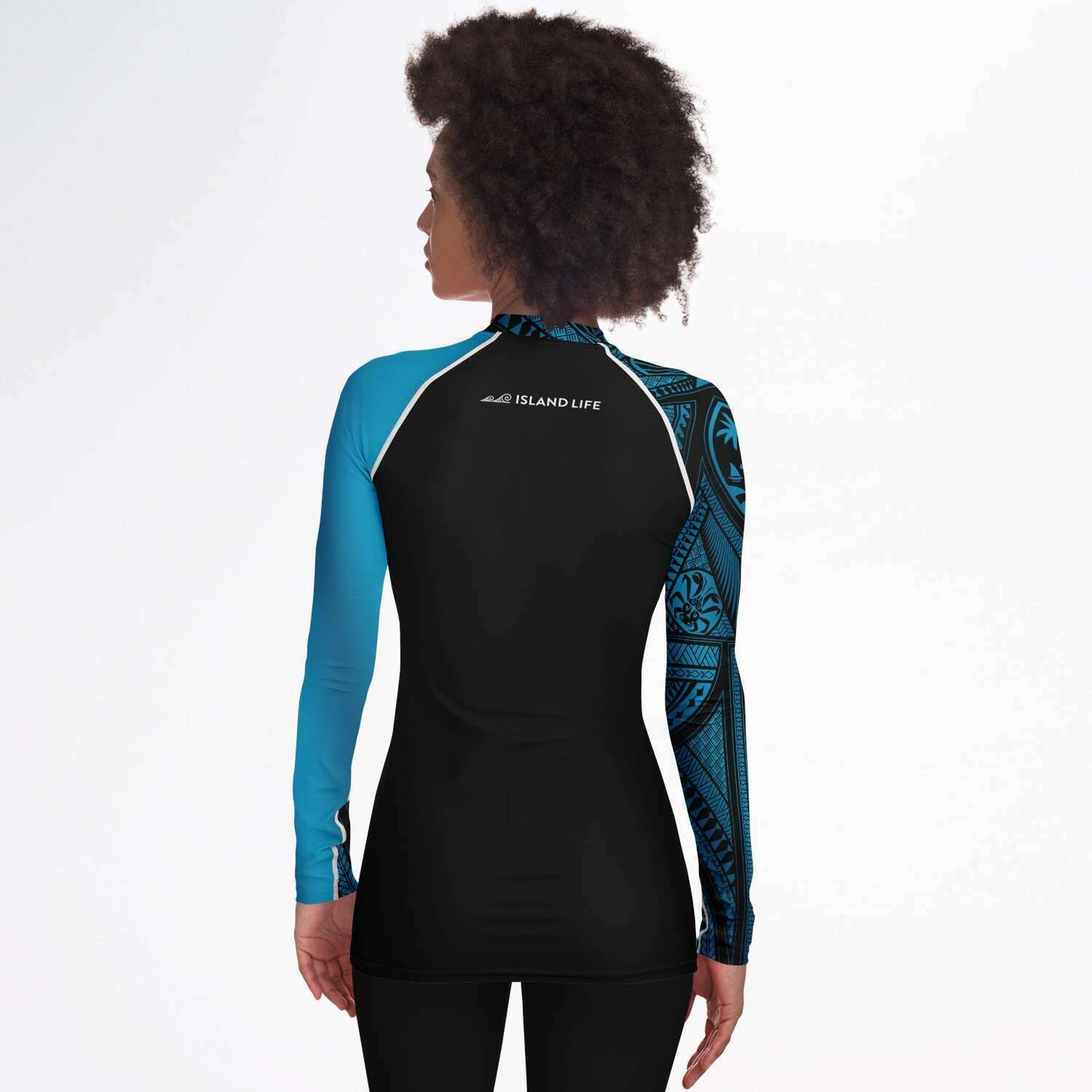 Guahan Tribal Women's Aqua Blue Rashguard