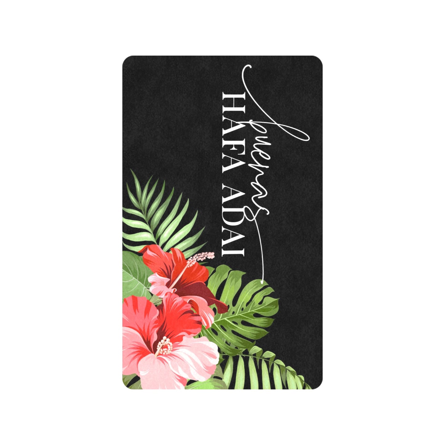 Buenas Hafa Adai Hibiscus Black Chamorro Guam CNMI Doormat 30"x18"