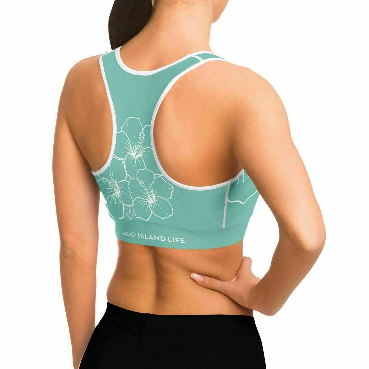 Guam Blue Modern Hibiscus Sports Bra
