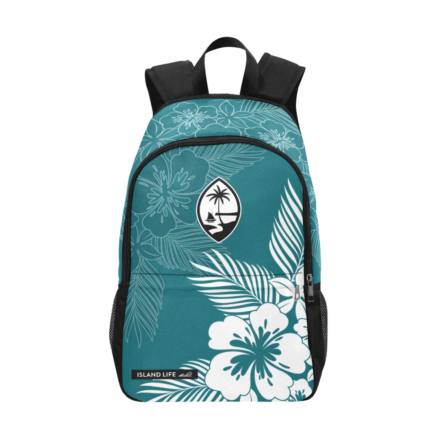 Guam Tropical Hibiscus Harbor Blue Laptop Side Pockets Backpack