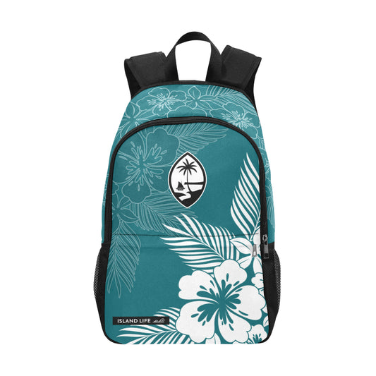 Guam Tropical Hibiscus Harbor Blue Laptop Side Pockets Backpack