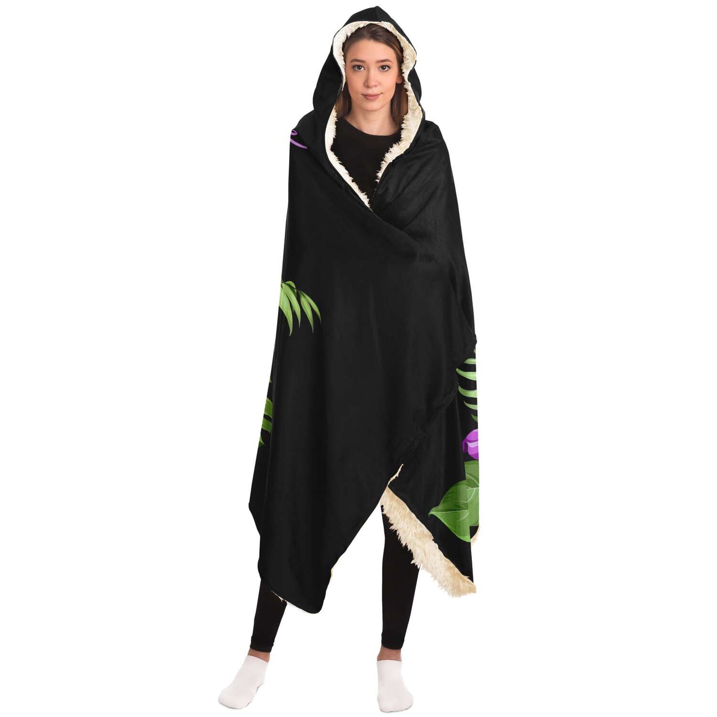 Love Guam Purple Hibiscus Premium Sherpa Hooded Blanket