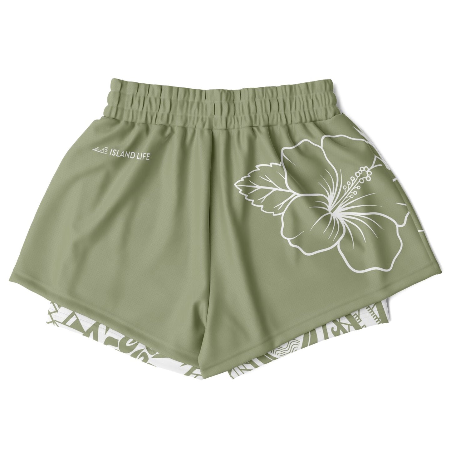 Guam Green Modern Hibiscus Layer 2-in-1 Phone Pocket Active Shorts