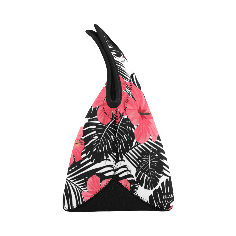 Guam Pink Black Hibiscus Leaves Neoprene Lunch Bag Small