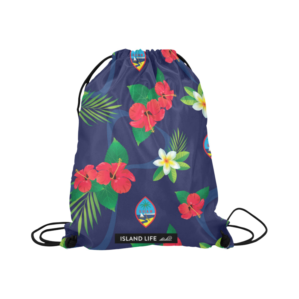 Guam Flag Flowers Large Drawstring Bag