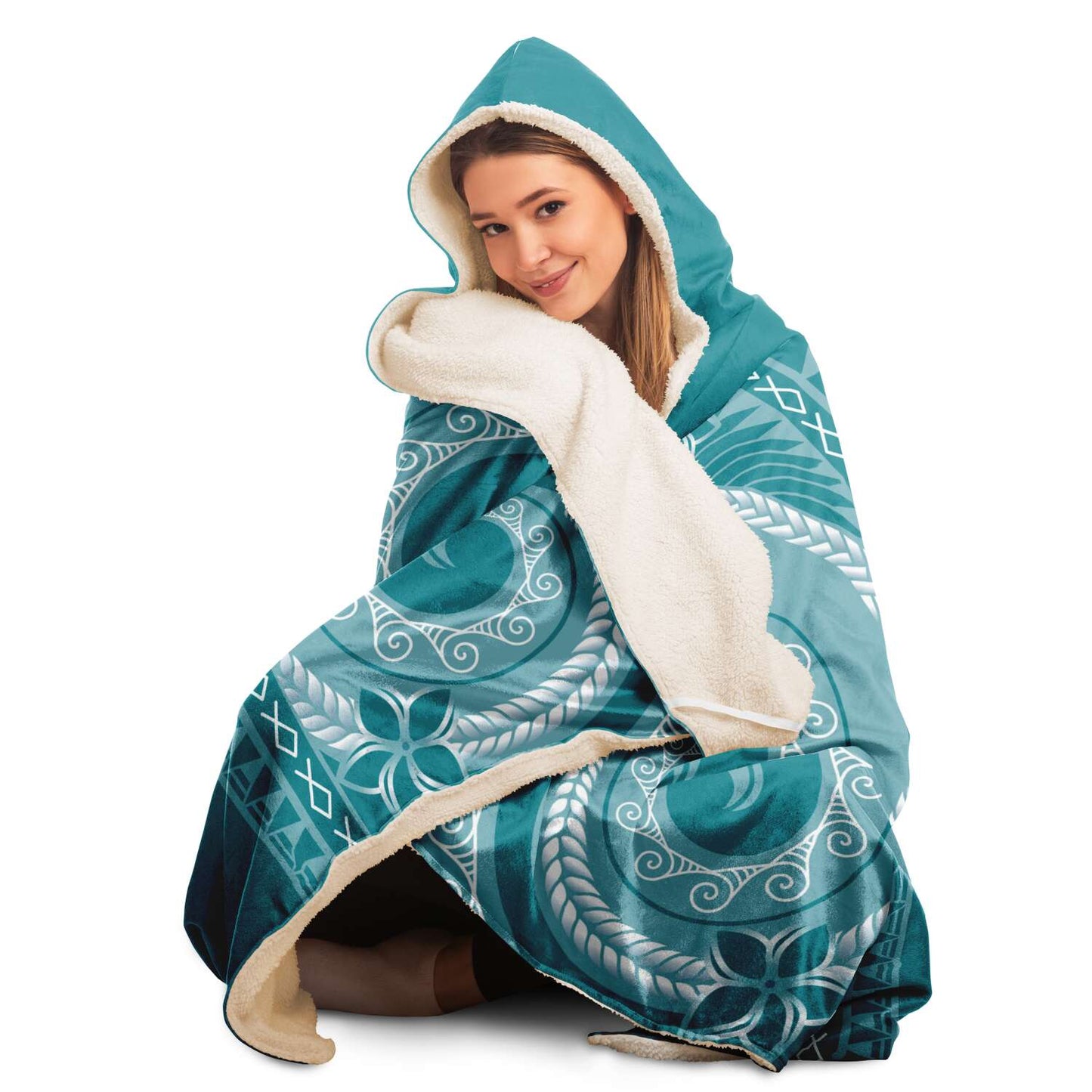 Guam Tribal Blue Premium Sherpa Hooded Blanket