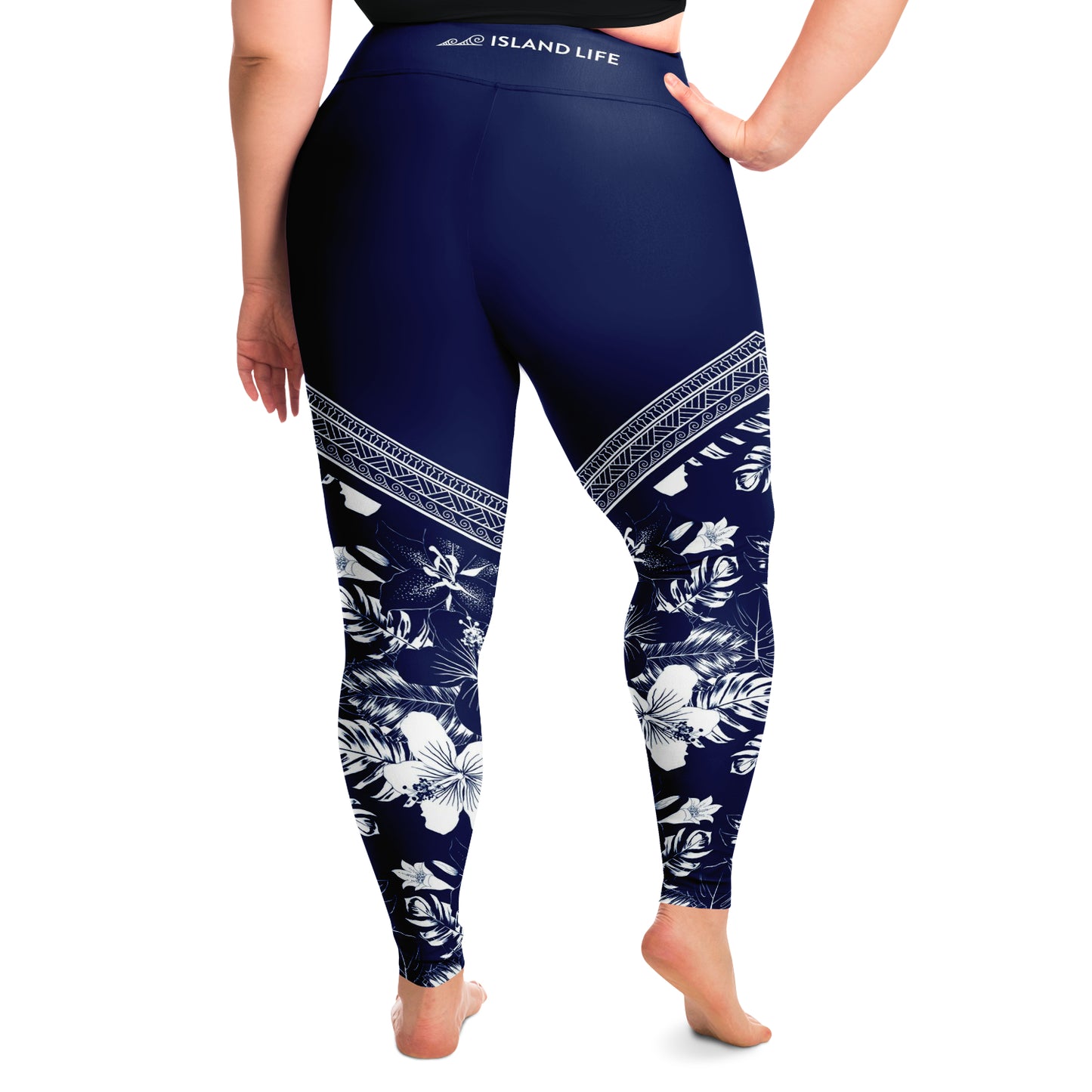 Guam CNMI Tribal Blue Hibiscus Curvy Leggings