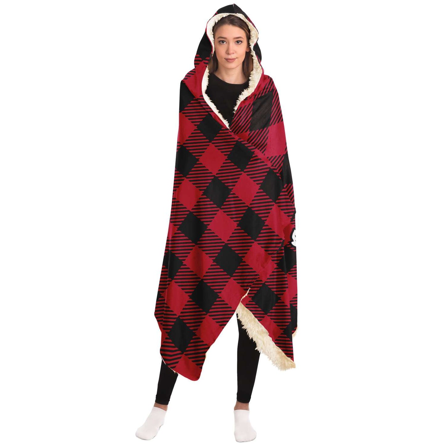 CNMI Hibiscus Buffalo Plaid Premium Sherpa Hooded Blanket