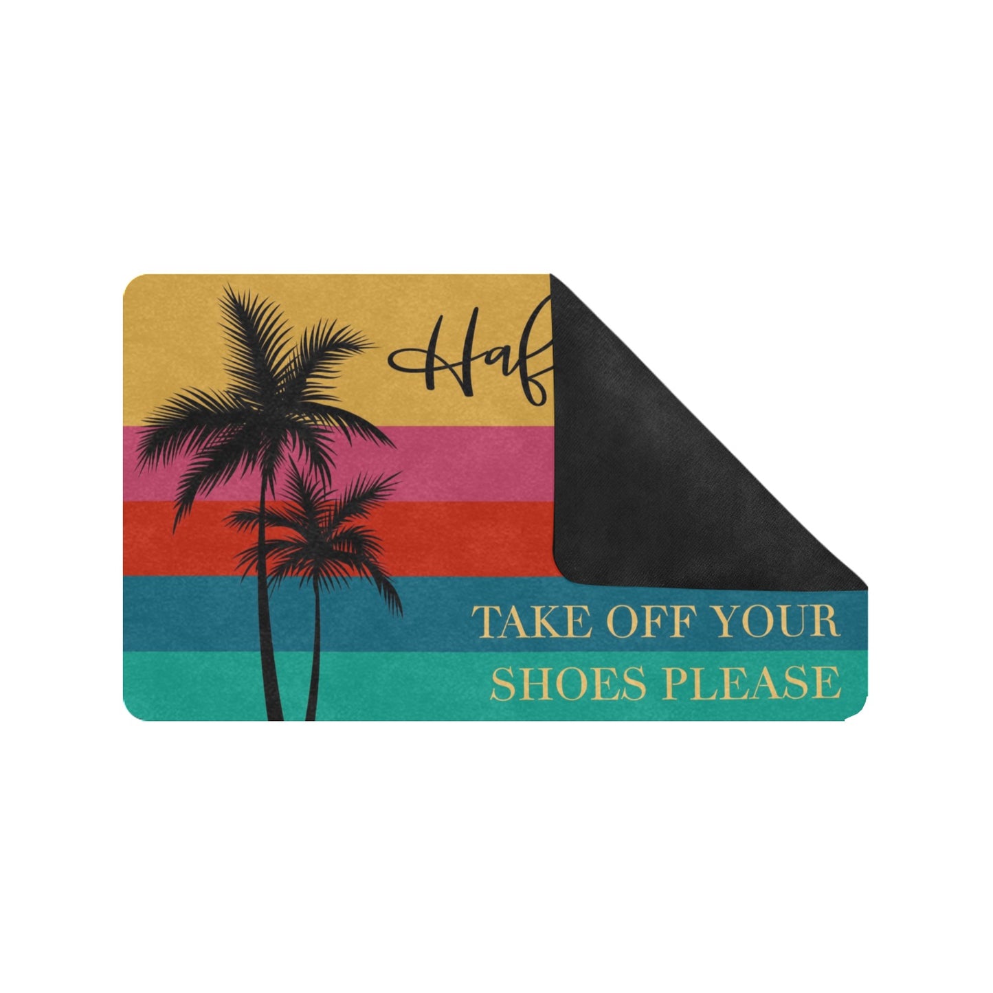 Hafa Adai Take Off Your Shoes Retro Rainbow Guam CNMI Doormat 30"x18"