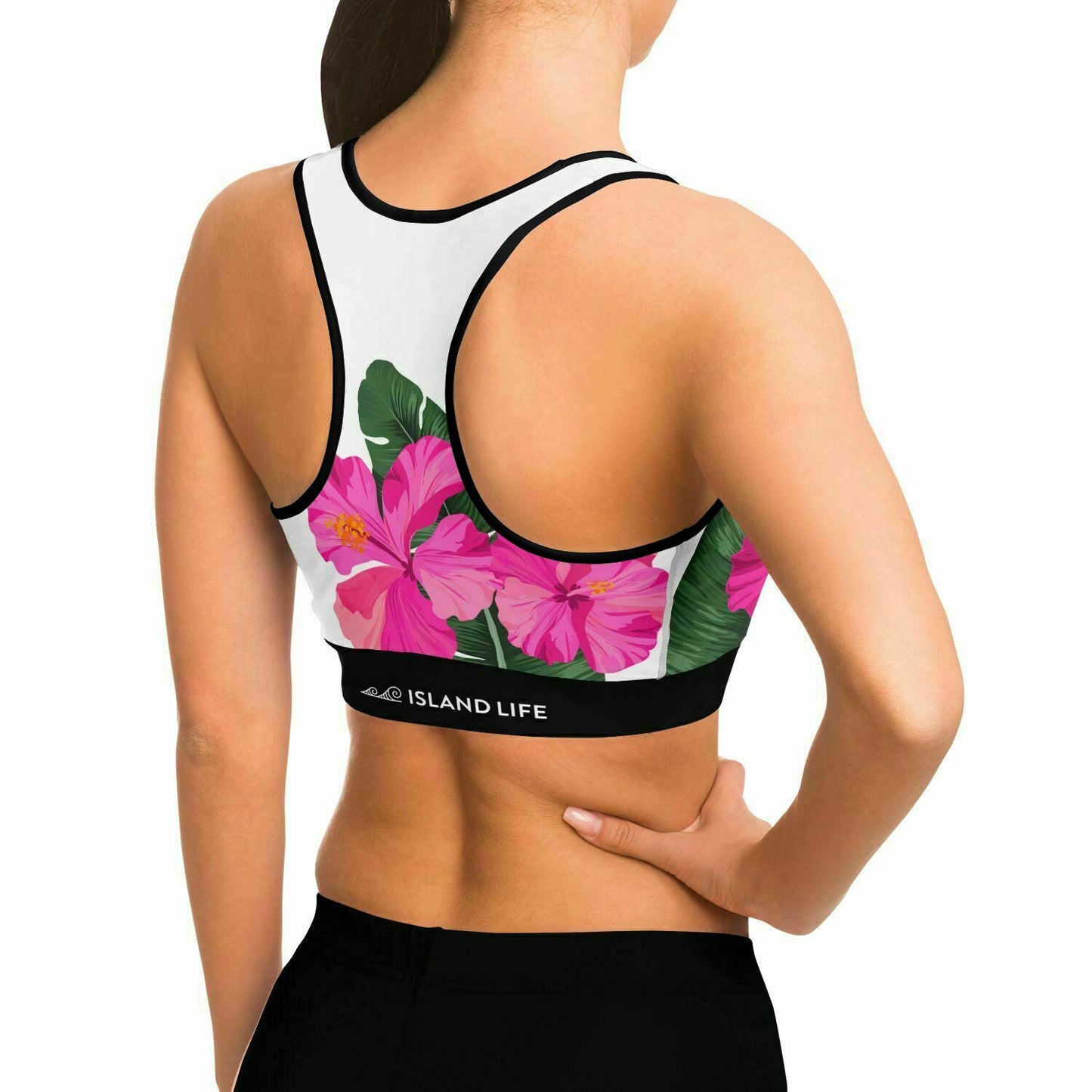Guam Pink Hibiscus Paradise Sports Bra