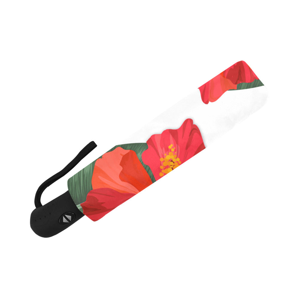 Guam Red Hibiscus Paradise White Anti-UV Auto Foldable Umbrella