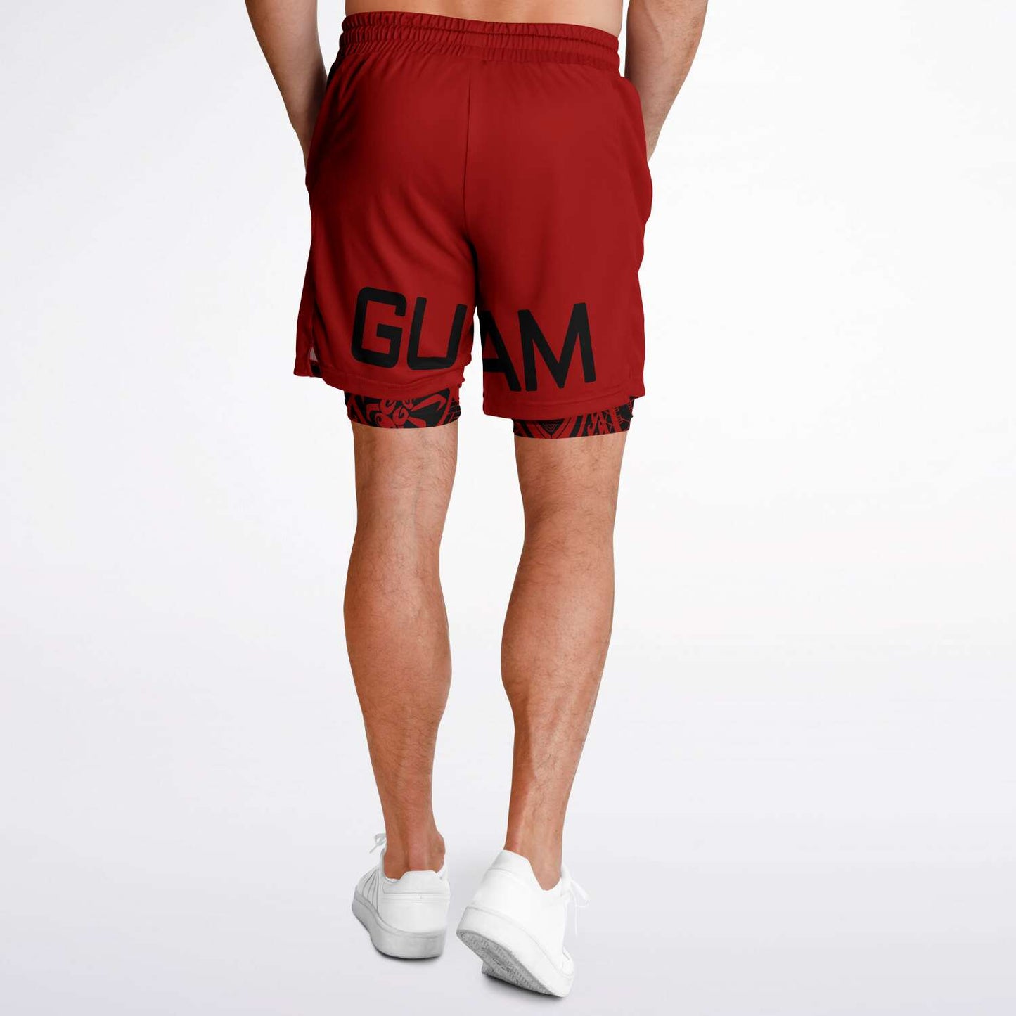 Guam Tribal Layer Red 2-in-1 Phone Pocket Active Shorts