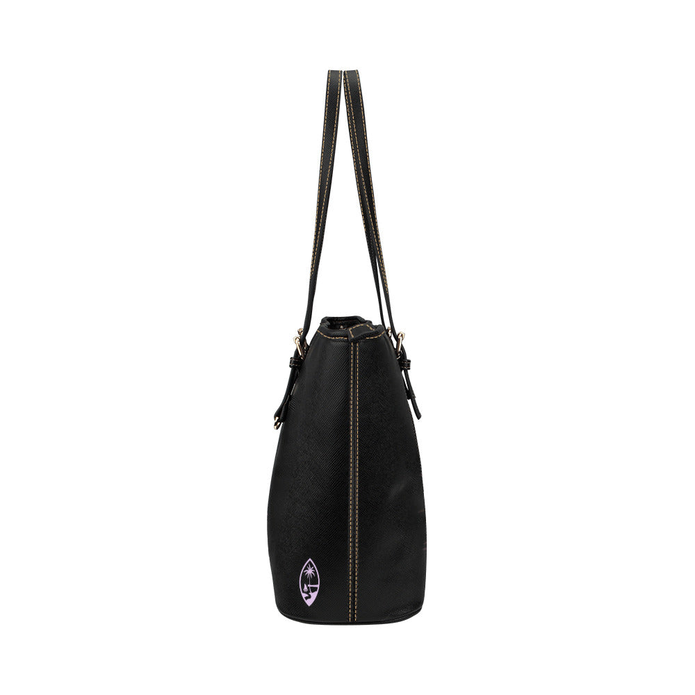 Guam Vintage Purple Hibiscus Medium Leather Tote Purse