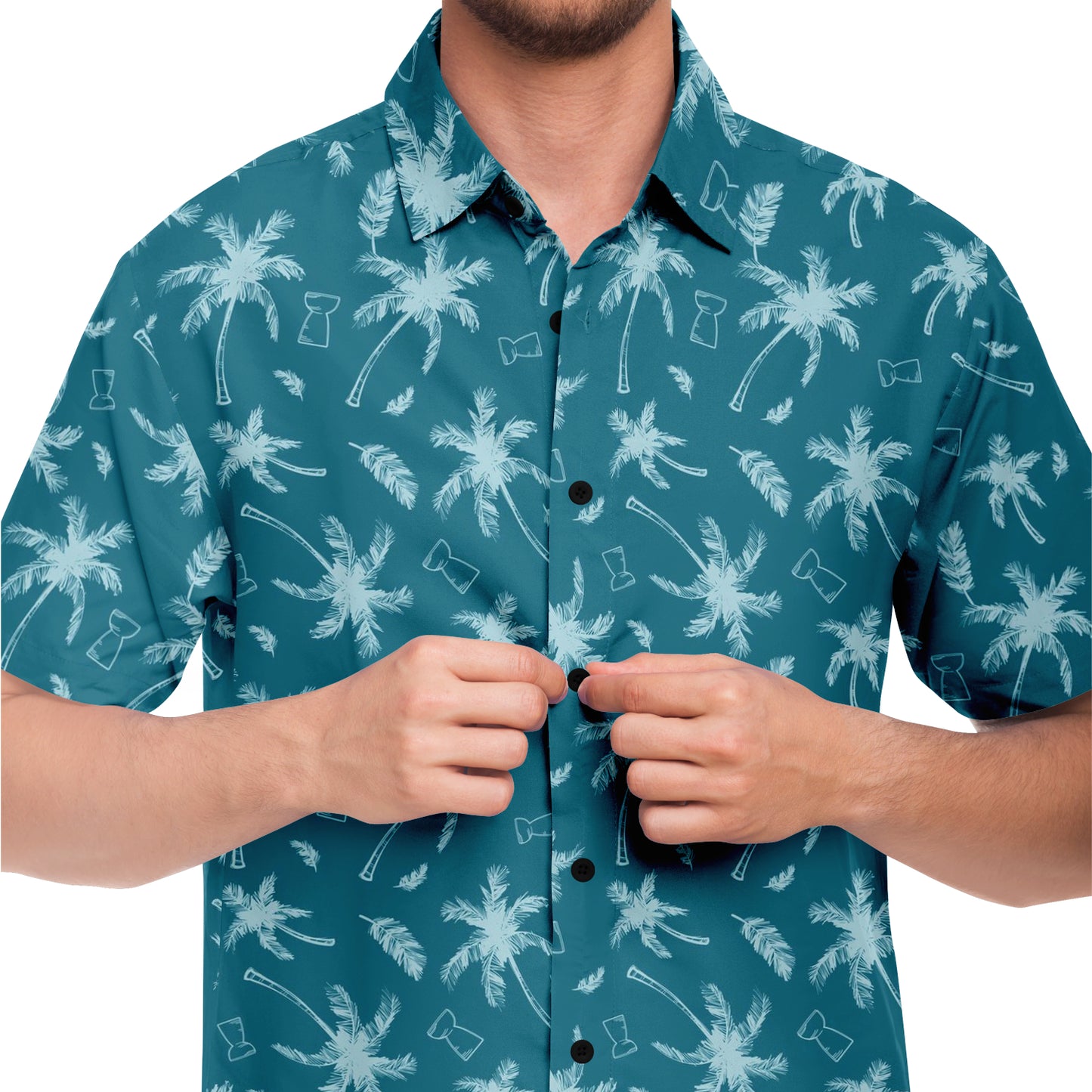 Latte Stone Coconut Trees Blue Button Down Shirt
