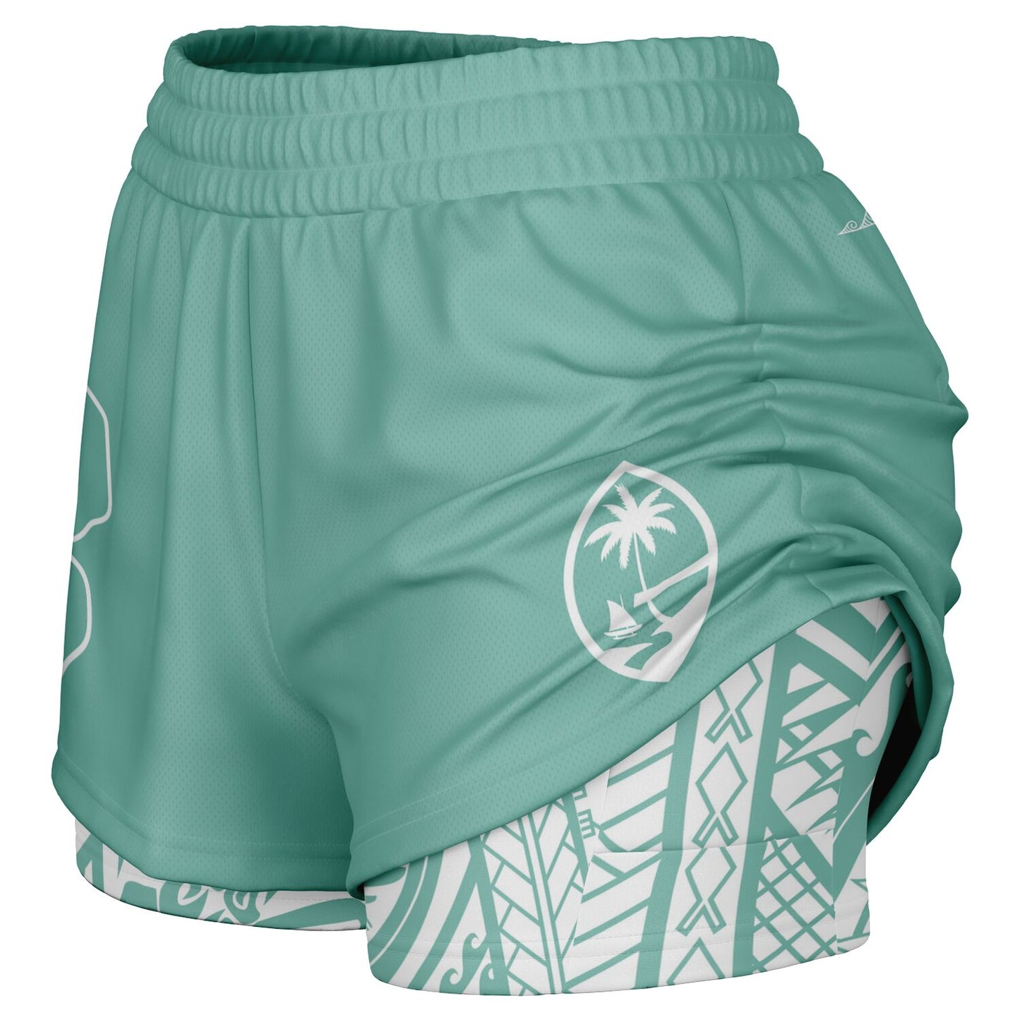 Guam Blue Modern Hibiscus Layer 2-in-1 Phone Pocket Active Shorts