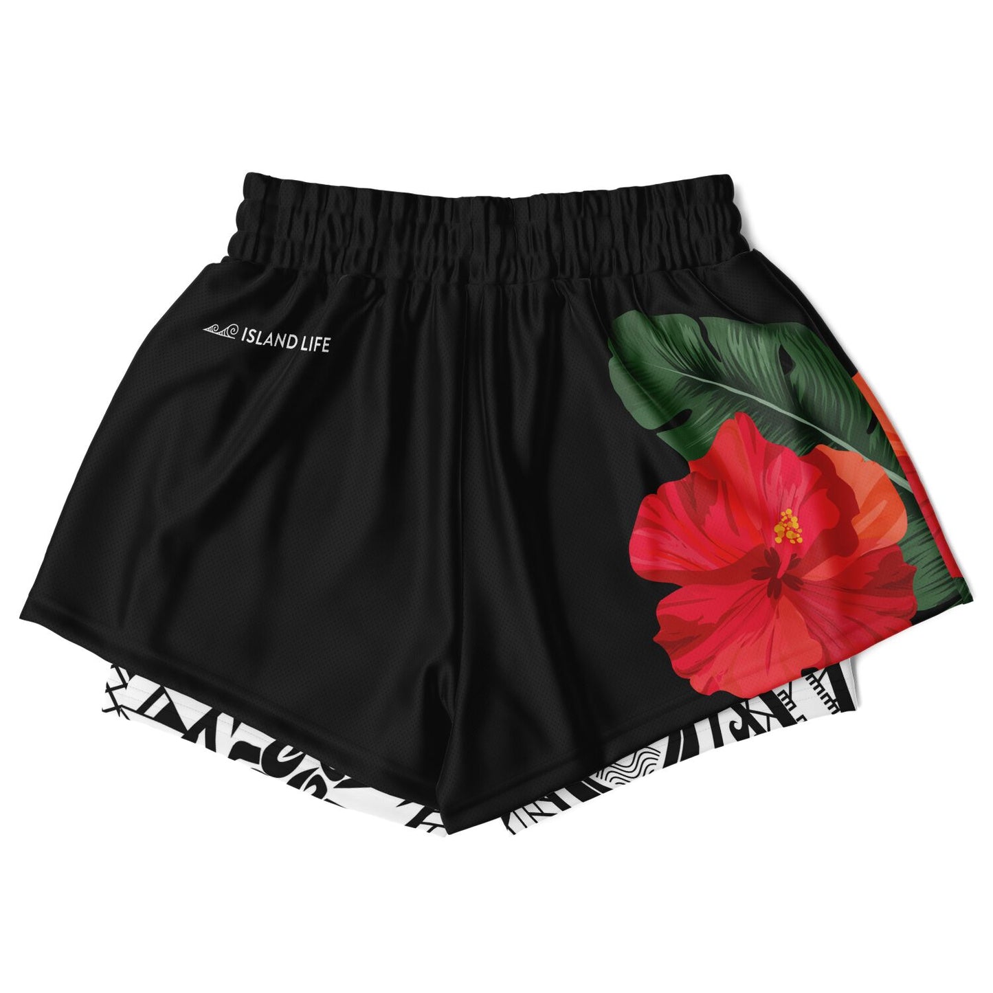 Guam Red Hibiscus Paradise Layer 2-in-1 Phone Pocket Active Shorts