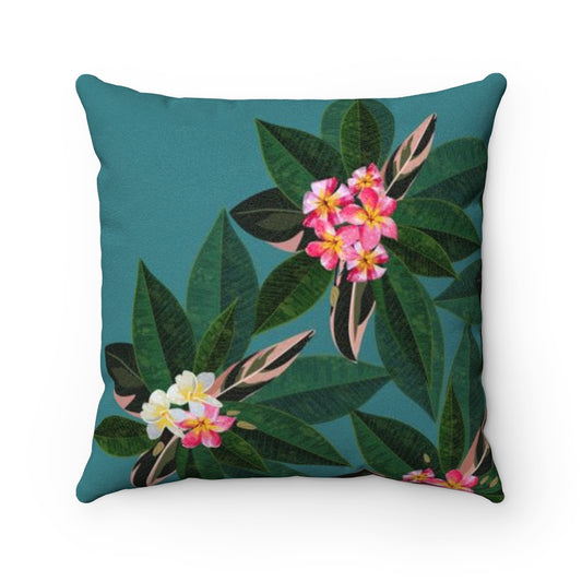 Plumeria Flowers Blue Guam CNMI Faux Suede Square Pillow Case