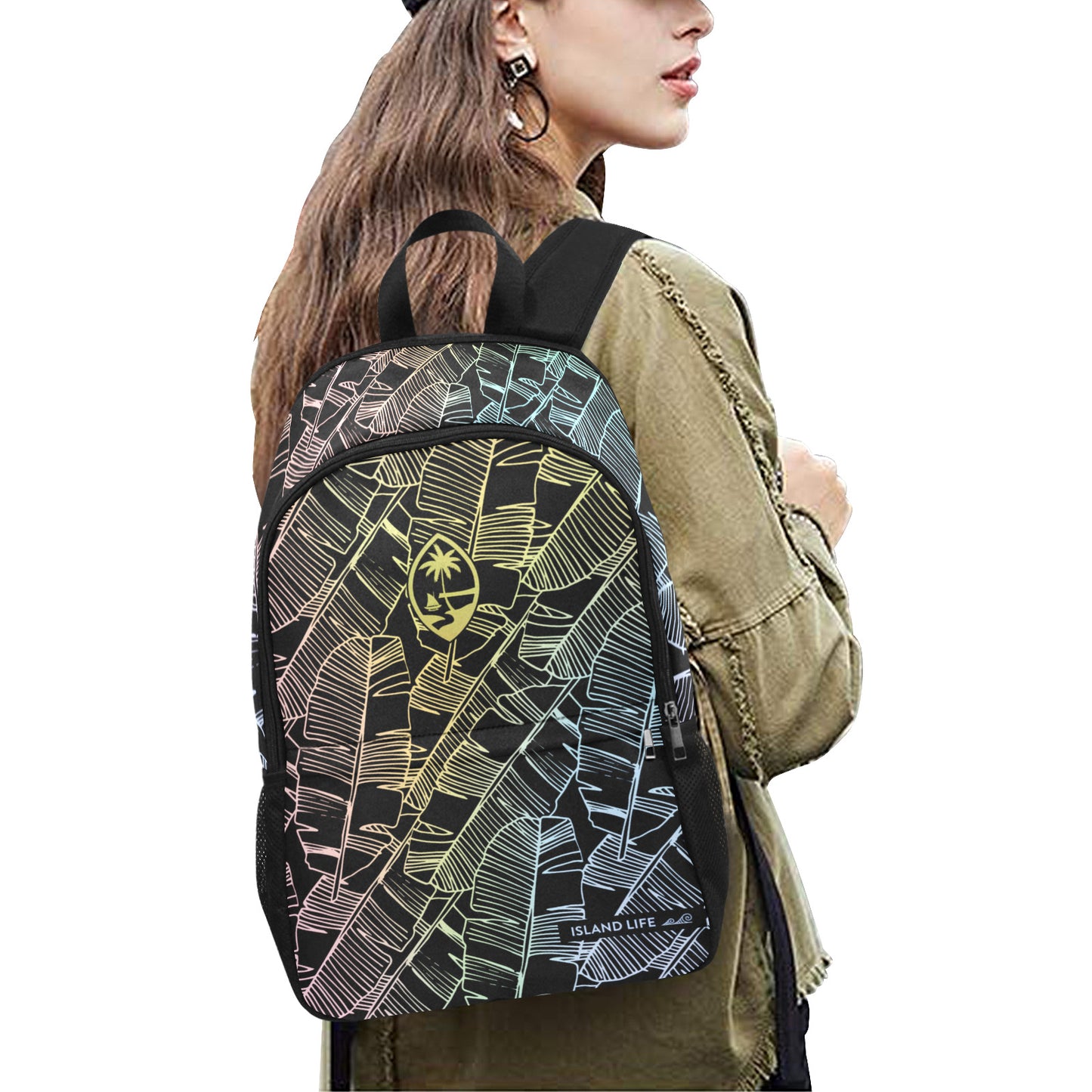 Guam Rainbow Banana Leaves Laptop Side Pockets Backpack