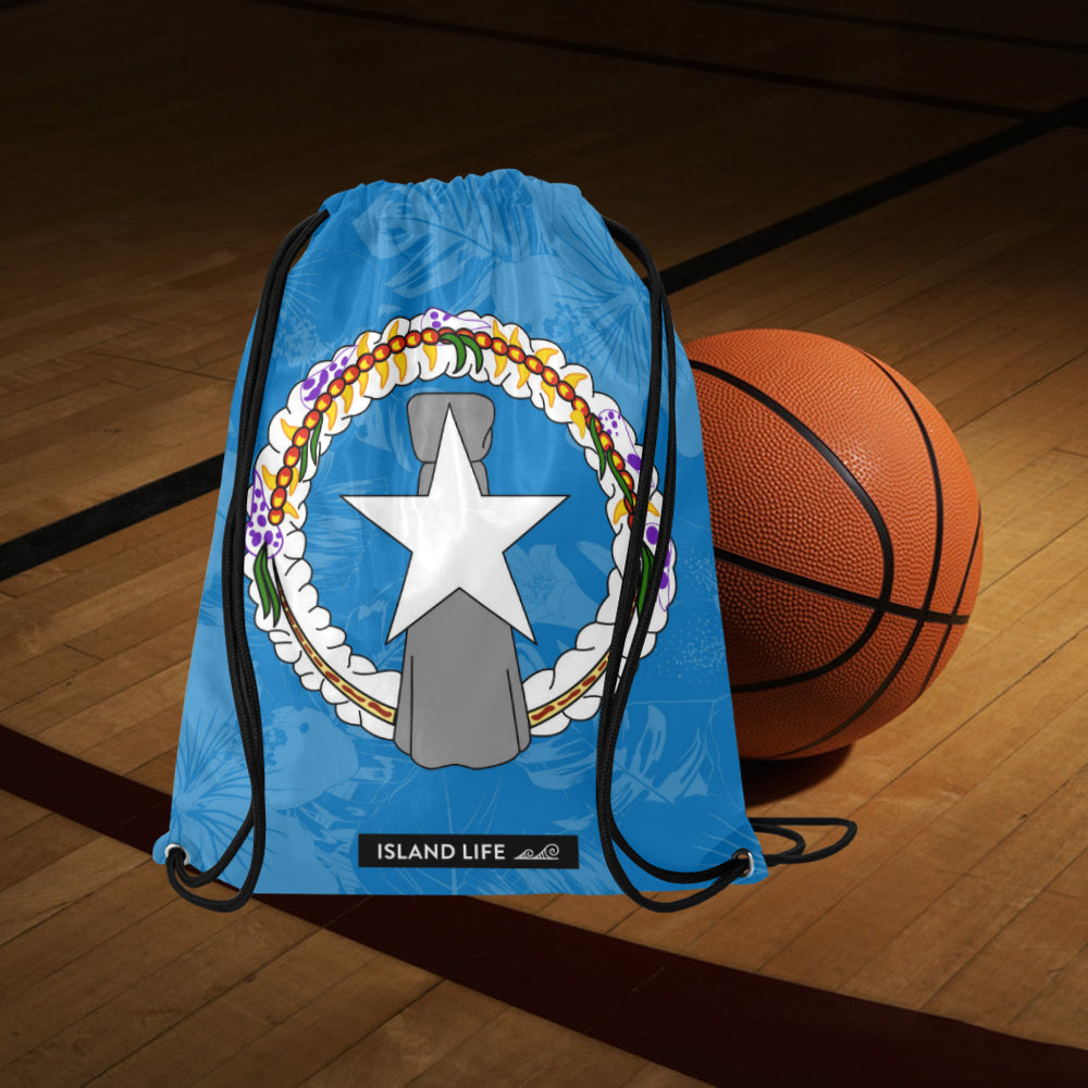 CNMI Floral Flag Large Drawstring Bag