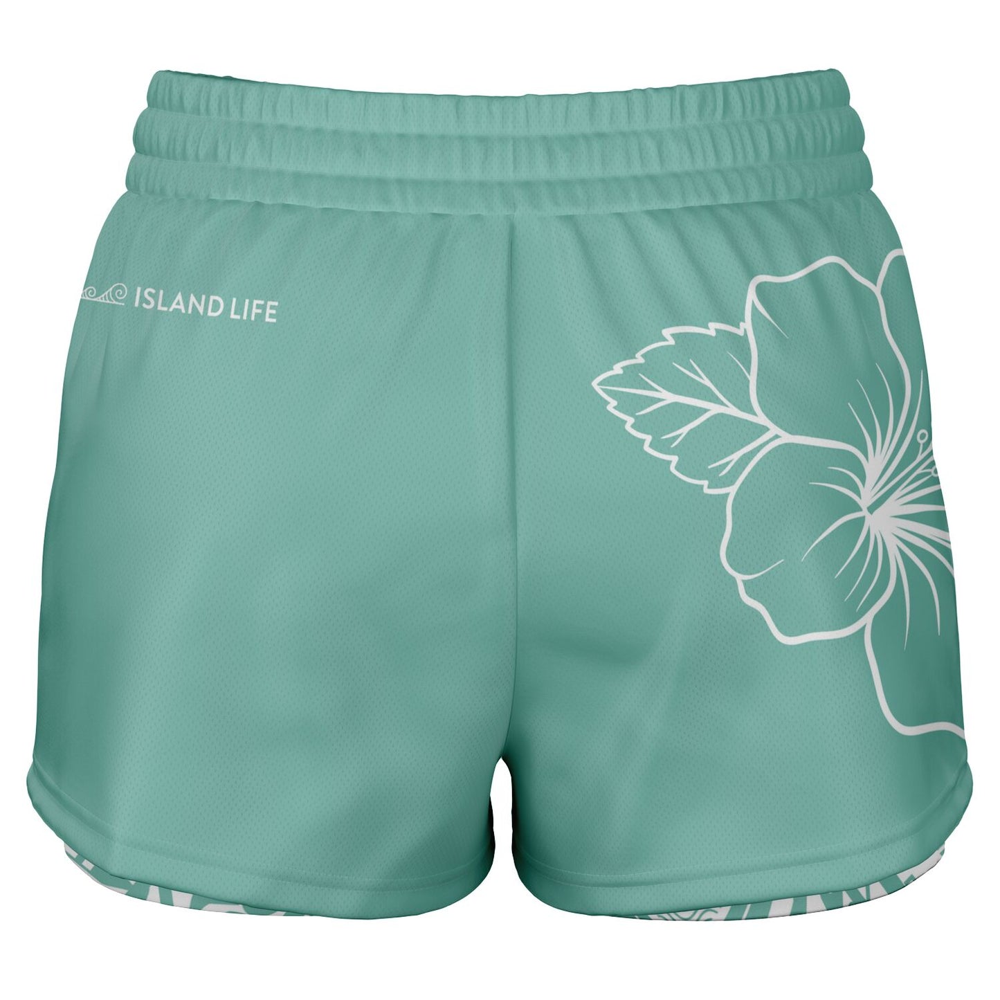 Guam Blue Modern Hibiscus Layer 2-in-1 Phone Pocket Active Shorts