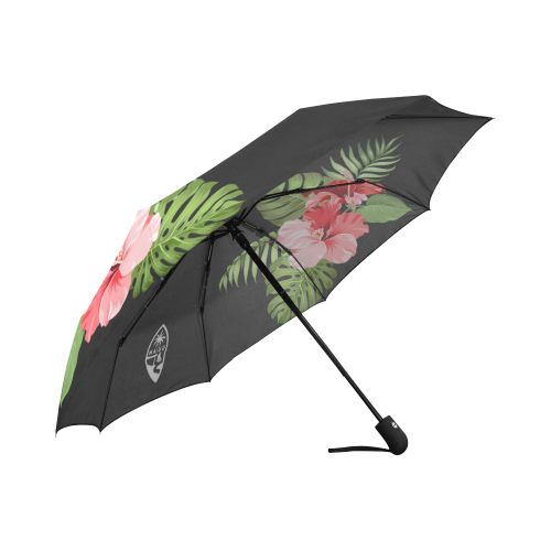 Guam Seal Hibiscus Black Automatic Folding Umbrella