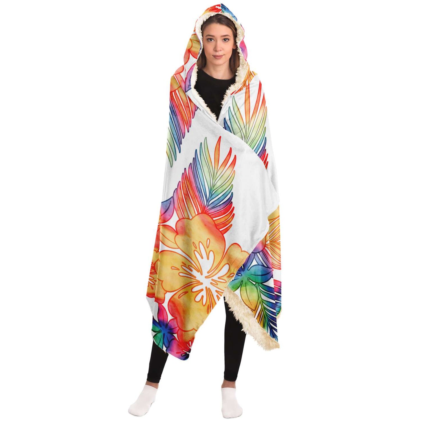 Guam Tropical Hibiscus Tie Dye Premium Sherpa Hooded Blanket