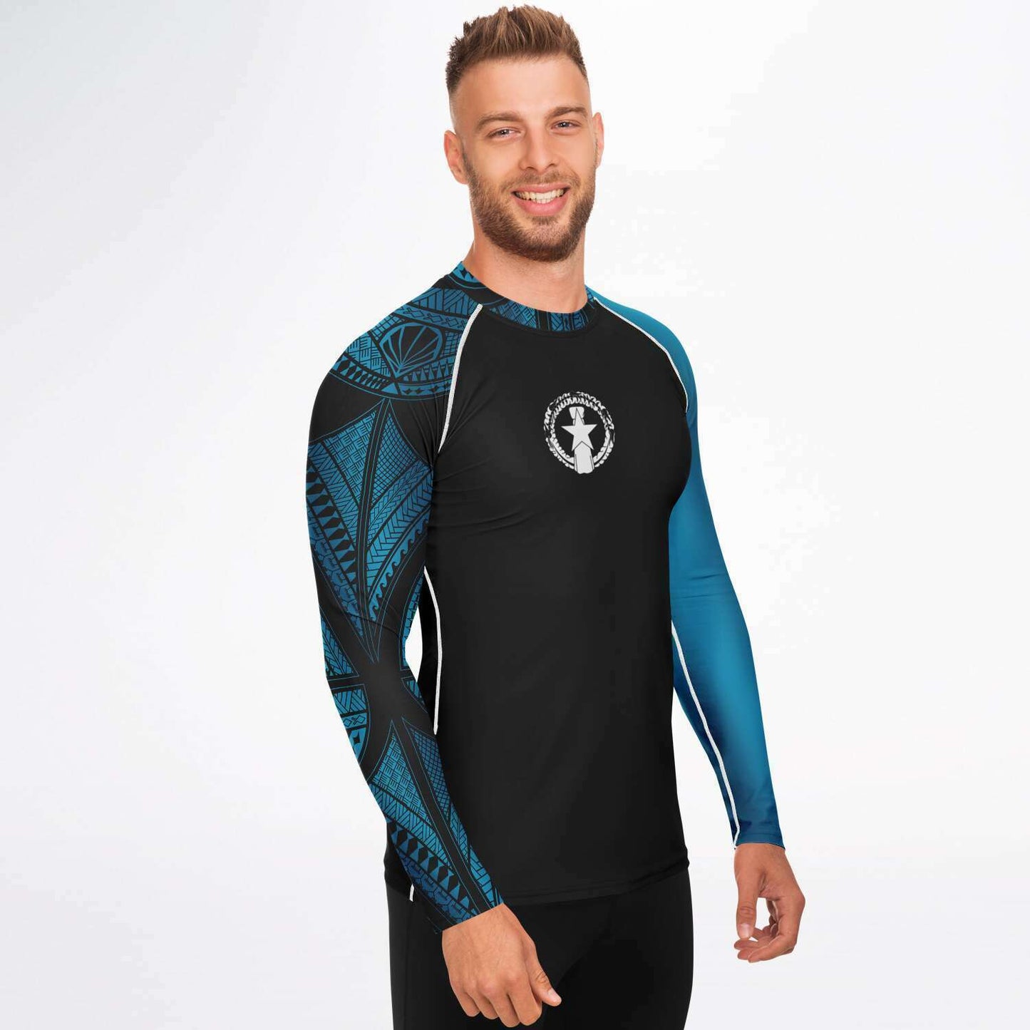 CNMI Tribal Men's Blue Rashguard