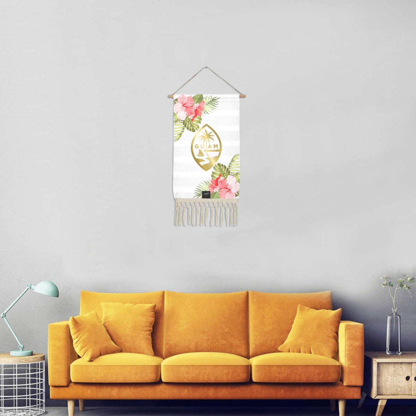 Guam Hibiscus Striped Linen Hanging Poster
