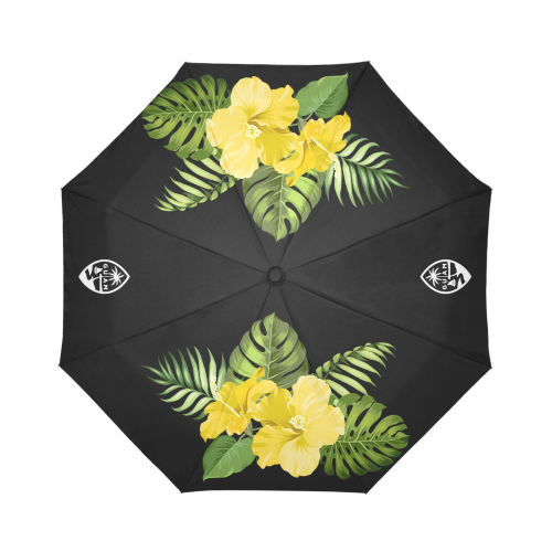 Guam Seal Yellow Hibiscus Black Automatic Folding Umbrella