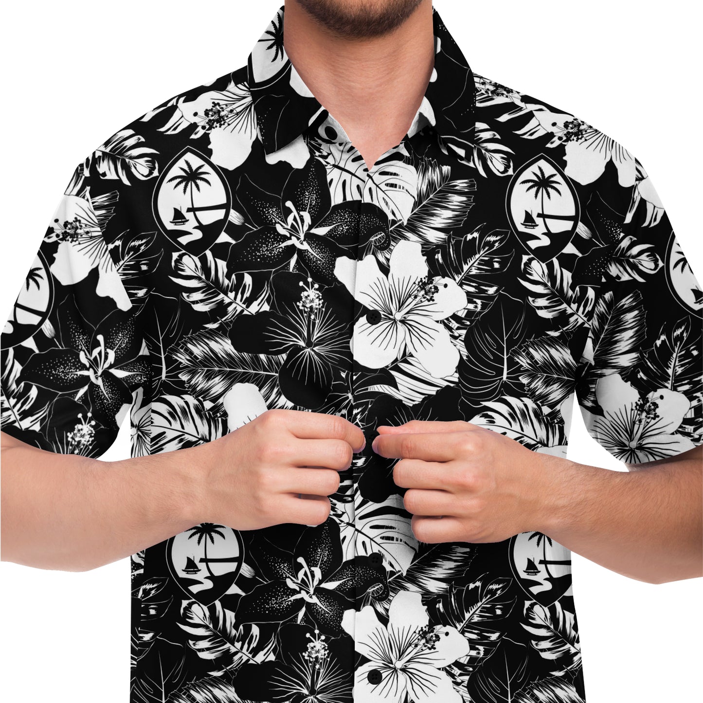Guam Black Hibiscus Button Down Shirt Size Medium - Ready to Ship