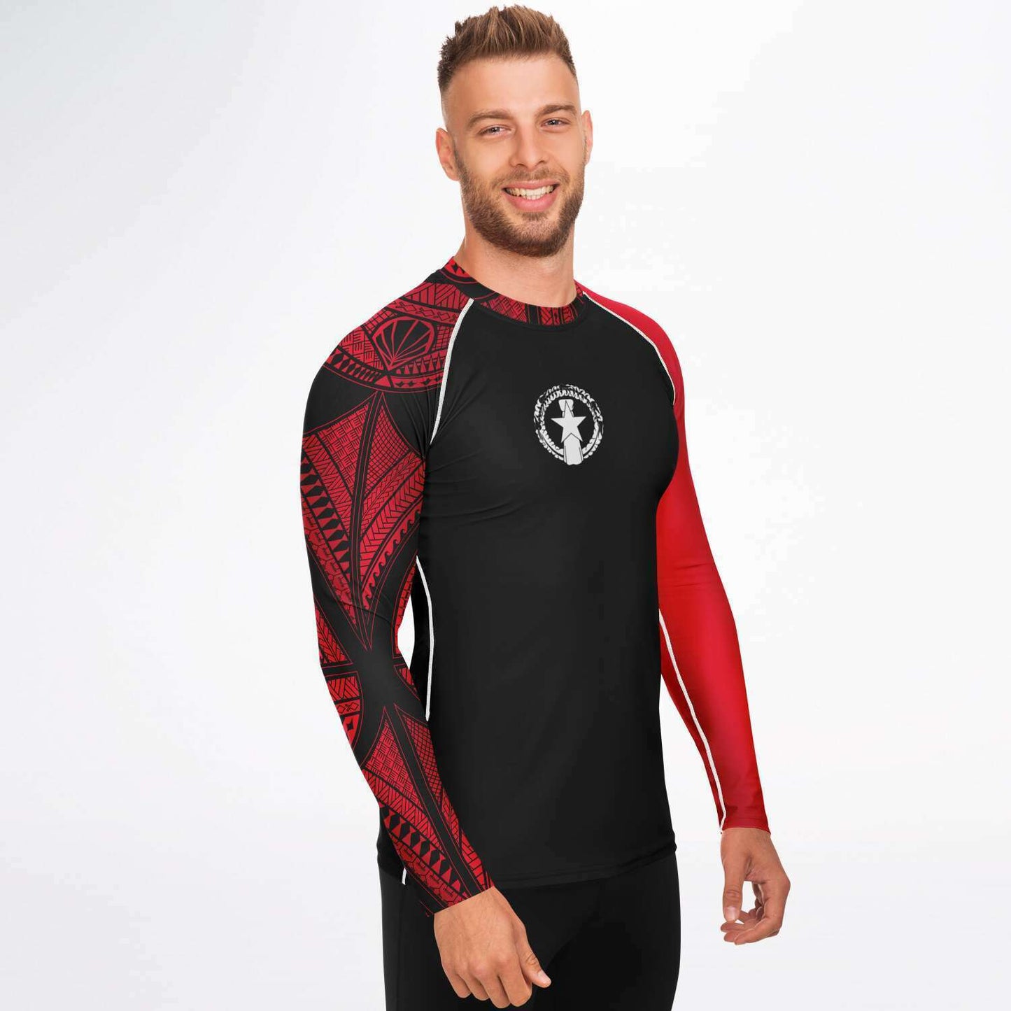 CNMI Tribal Men's Red Rashguard