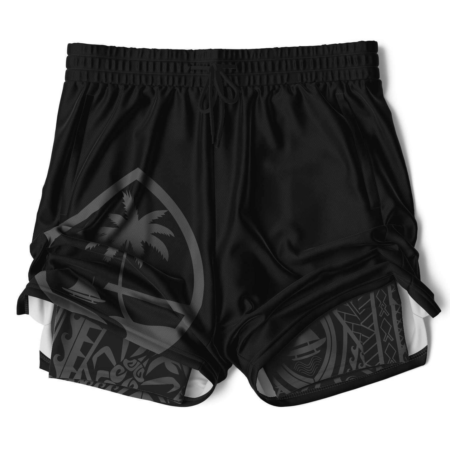 Guam Tribal Layer Black 2-in-1 Phone Pocket Active Shorts