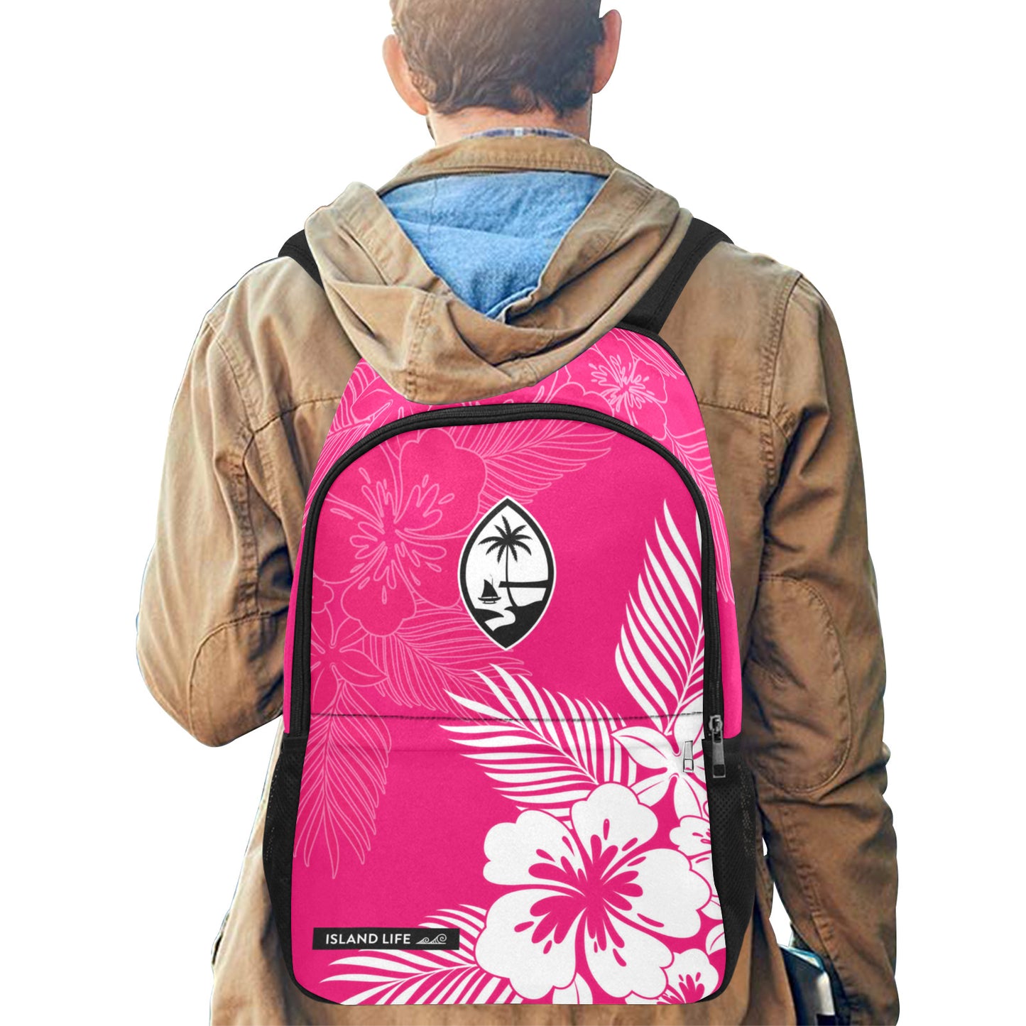 Guam Tropical Hibiscus Pink Laptop Side Pockets Backpack