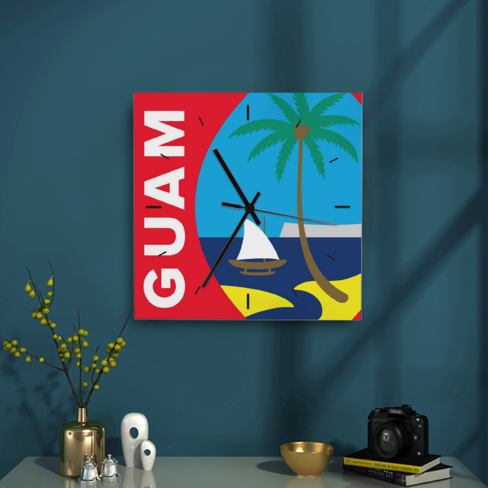 Guam Seal Square Silent Wooden Wall Clock