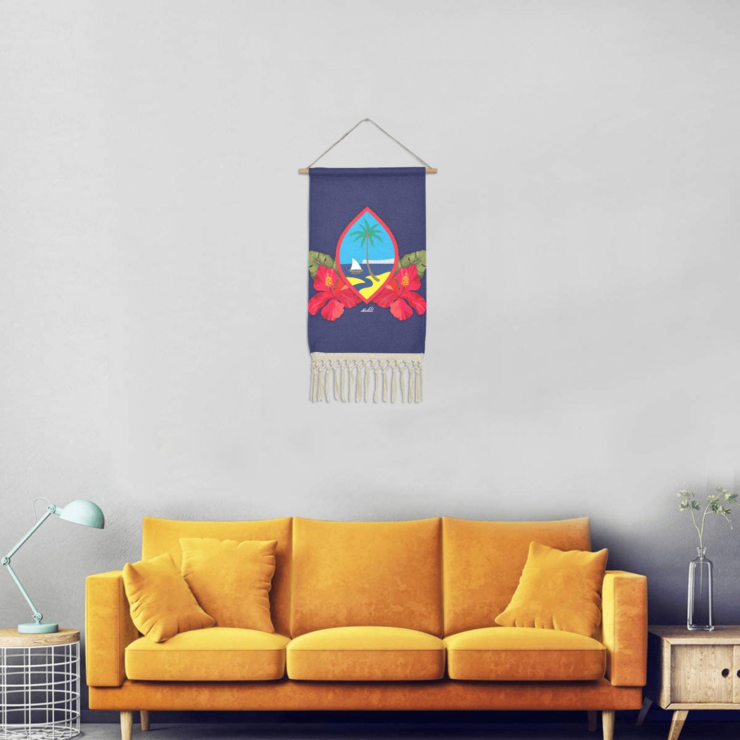 Guam Seal Hibiscus Paradise Linen Hanging Poster