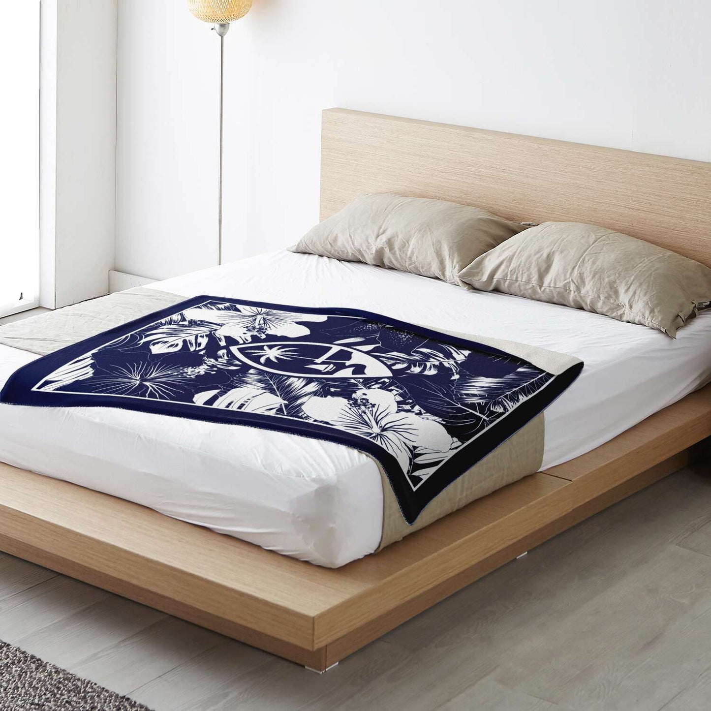 Guam Hibiscus Navy Blue Microfleece Blanket