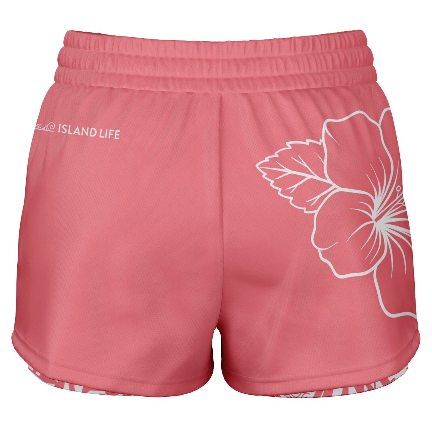 Guam Coral Modern Hibiscus Layer 2-in-1 Phone Pocket Active Shorts