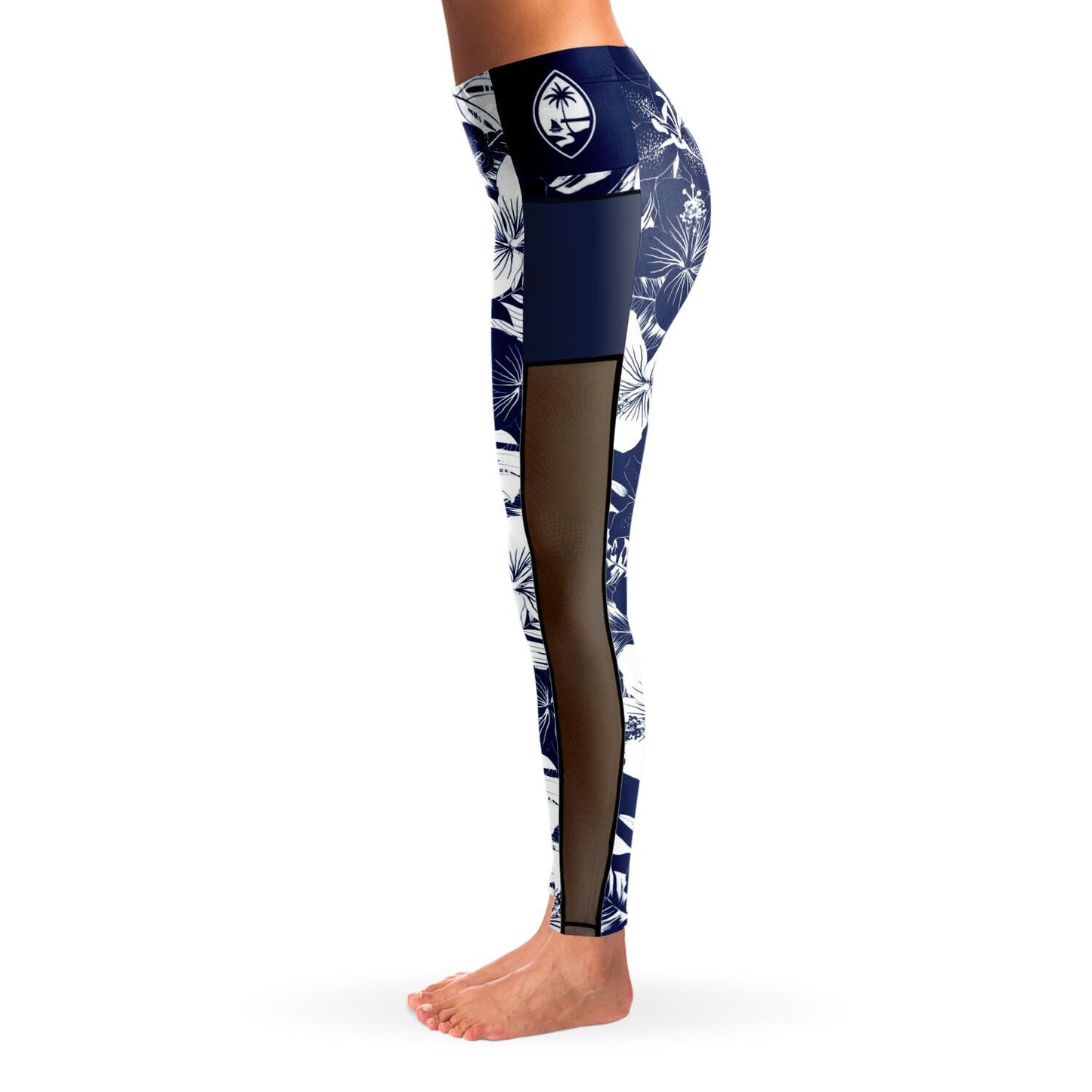 Guam Blue Hibiscus Mesh Leggings