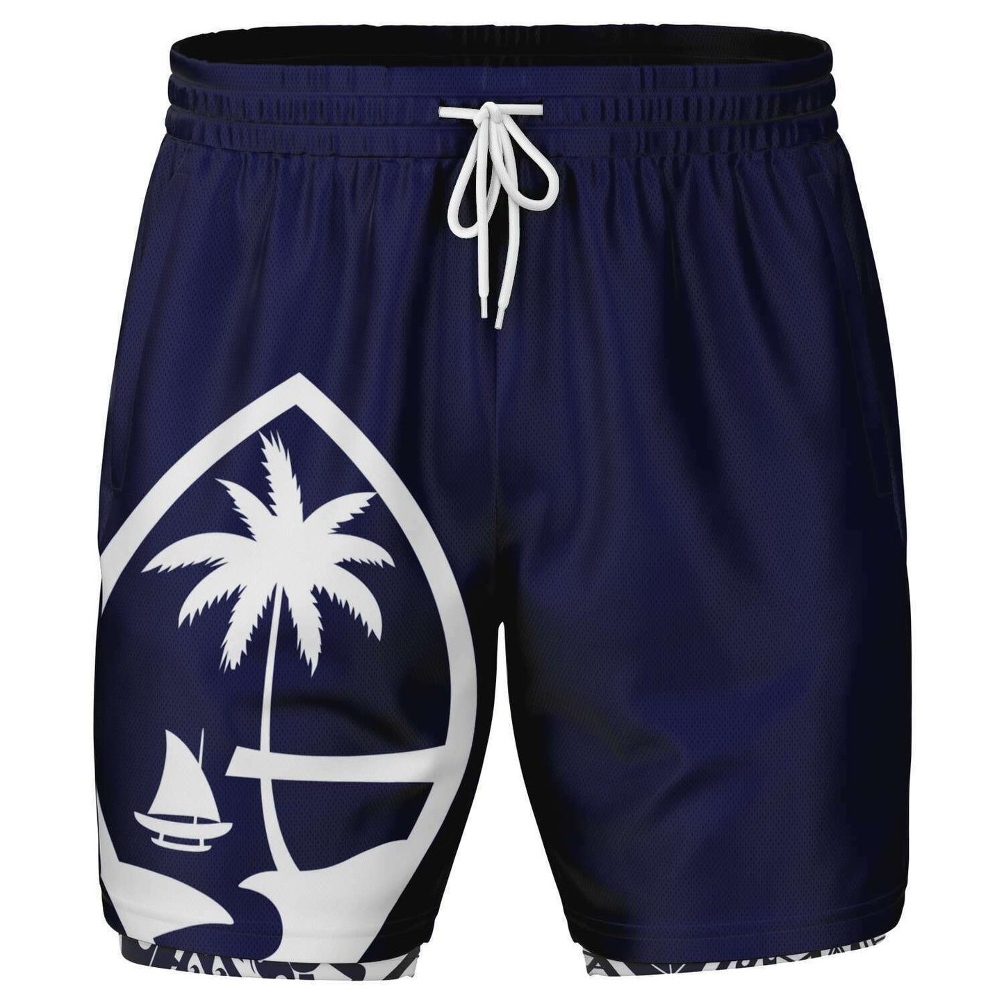 Guam Tribal Layer Blue 2-in-1 Phone Pocket Active Shorts